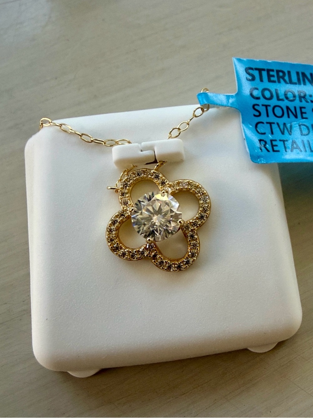 Moissanite Gold-Tone Floral Pendant Necklace